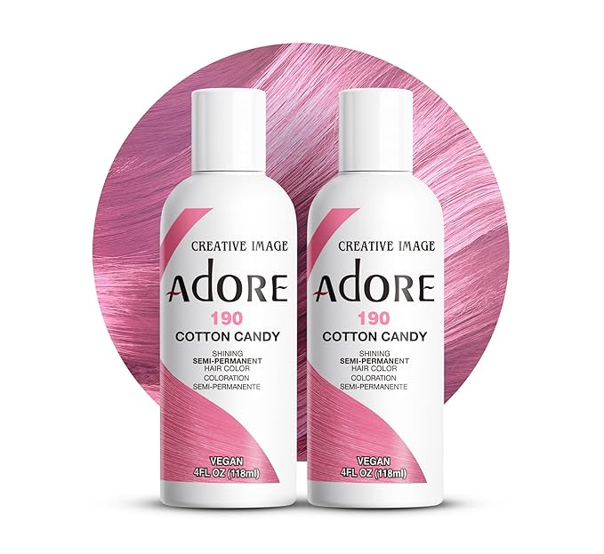 Adore Semi Permanent Hair Color (190 Cotton Candy) | Vegan & Cruelty-Free Pink Hair Dye | No Ammonia, No Peroxide, No Alcohol | 4 Fl Oz Each (Pack of 2)