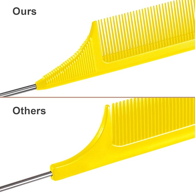 Leinuosen 3 Packs Rat Tail Comb Steel Pin Rat Tail Carbon Fiber Heat Resistant Teasing Combs with Stainless Steel Pintail ()