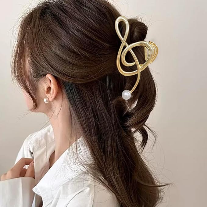 Music Note Hair Clips Large Metal Hair Claw Clip with Pearl Gold Musical Score Hair Claws Strong Hold Nonslip Hair Jaw Clip for Thin Thick Hair Stylish Hair Accessories for Women Girls
