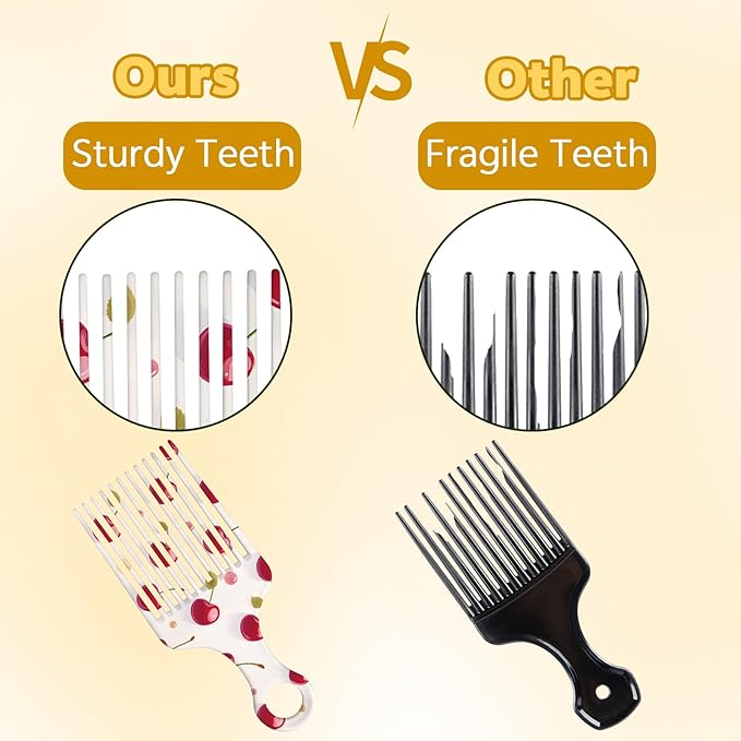 2 Pcs Afro Pick Comb for Natural Curly Hair,Portable Styling Hair Pick for Travel,Anti-Static,Cute Afro Comb for Women Men and Girls(Red-T5)