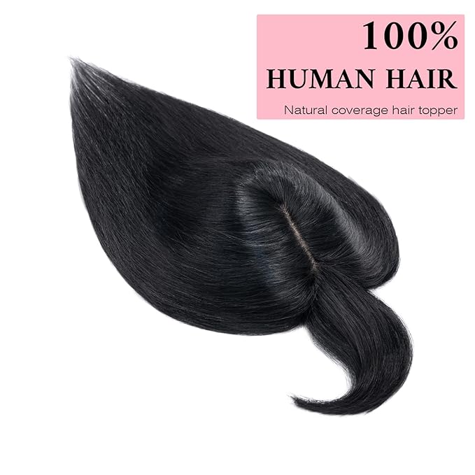 SEGO 100% Real Human Hair Toppers, with Air Bangs, Silk Base 150% Density, Clip in Topper, 2.7”x5.1”, HairPieces for Women, with Thinning/Hair Loss Cover Gray