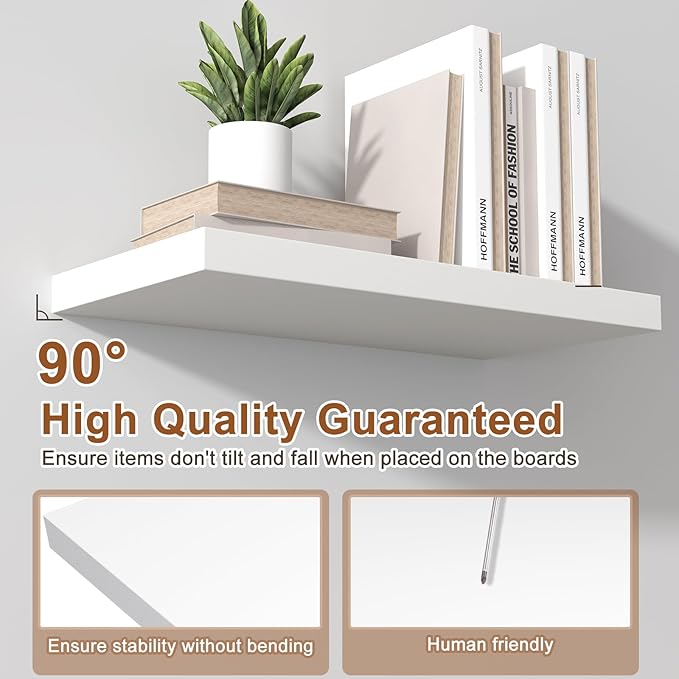 12 Inch Deep Floating Shelves for Wall 2 Pack White Floating Shelves Large Storage Space Wall Mount Shelf for Living Room Kitchen Bathroom 30" W x 12" D x 1.2" White
