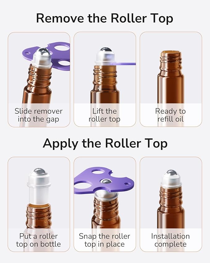 ULG 4/8/12-Pack Essential Oil Roller Bottles 10ml, Empty Bottles with Stainless Steel Roller Balls and Waterproof Labels, Roller Balls For Essential Oils
