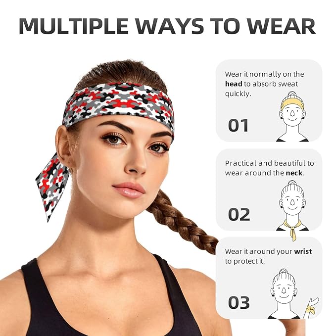 Men's Women Military Red Camo Army Camouflage Sports Sweatband Boho Style Lovely Head Ribbon Headdress for Yoga Athletic Spa