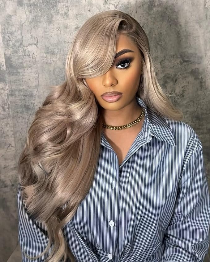 Alididi Ash Blonde Wig Human Hair 180% Density Milk Tea Ash Blonde Wig 13x6 Body Wave Hd Thin Lace Front Wigs Human Hair Full And Thicker Pre Plucked Pre Cut Natural Hairline With Baby Hair 24 inch