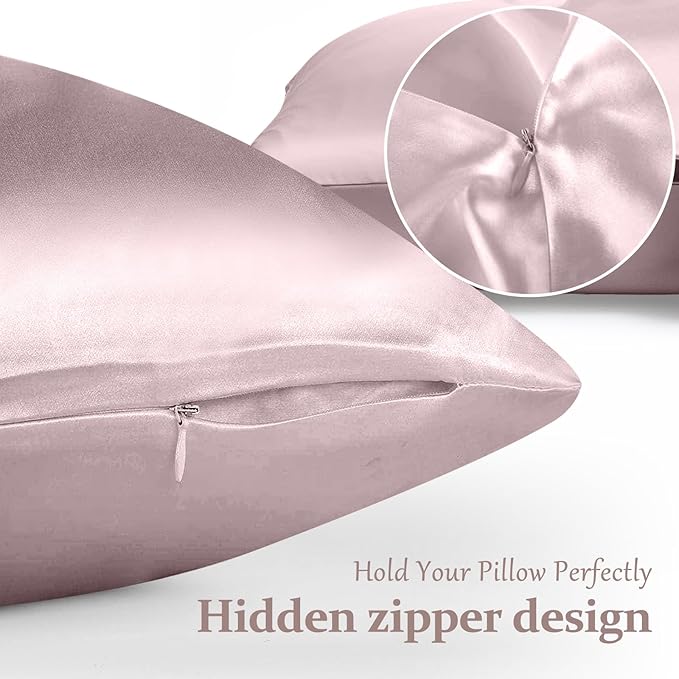 2 Pack 100% Pure Silk Pillowcase for Hair and Skin, Both Sides Mulberry Silk Pillowcases with Hidden Zipper, Cooling Pillowcase 19 Momme, 600 Thread Silk Pillow Cases Standard Size, Apricot