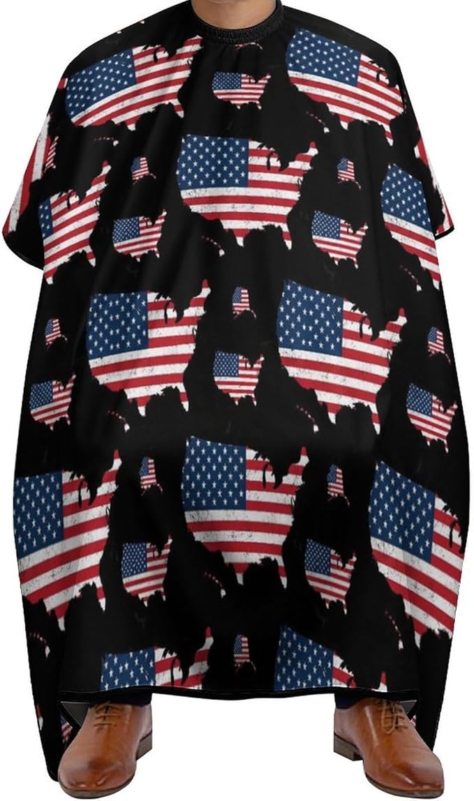Extra Long Hair Cutting Salon Cape, Haircut Apron USA Map Patriotic Black American Flag Hair Cutting Cloak for Hair Dye