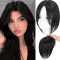 Hair Toppers for Women Real Human Hair, 360°3D Topper for Women with Thinning Crown Wispy Clip in Bangs Breathable Hand Tied Craft Big Coverage Hairpieces(Black（Big Coverage）, 12 Inch-Side)