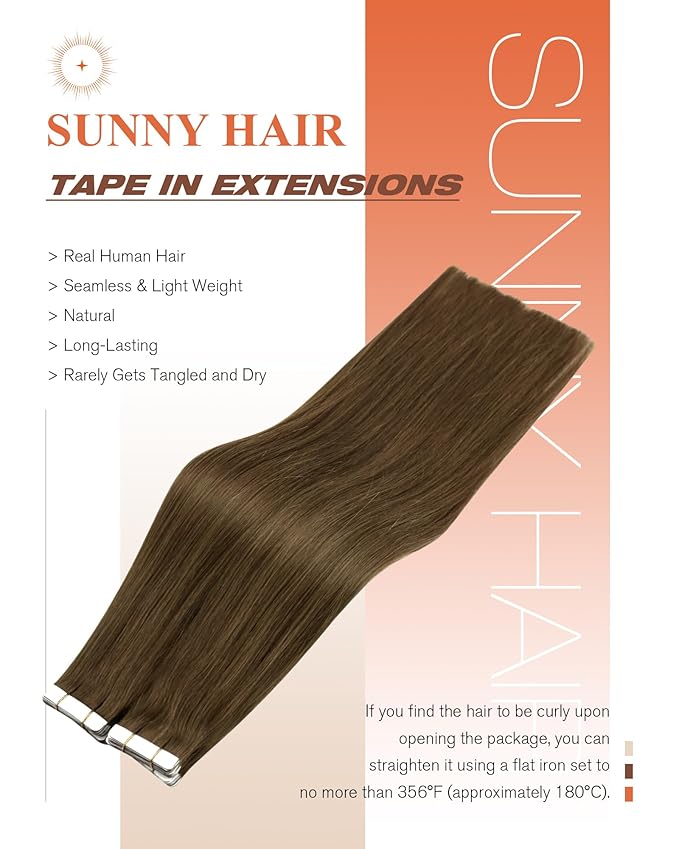 Sunny Hair Human Hair Tape in Extensions, Cool Brown Tape in Hair Extensions Human Hair 12 inch Straight Remy Tape in Human Hair Extensions 20Pcs 30g