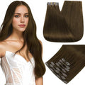 Full Shine Seamless Hair Extensions Clip in Brown Clip in Hair Extensions Medium Brown Human Hair Clip ins PU Weft Long Hair Add Volume 20 Inch 8 PCS 120 G