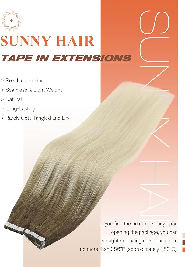 Sunny Hair Tape in Hair Extensions Real Human Hair Invisible Remy Hair Extensions Tape ins for Women Light Brown Root to Platinum Blonde Balayage 24 inch 20Pcs 50G