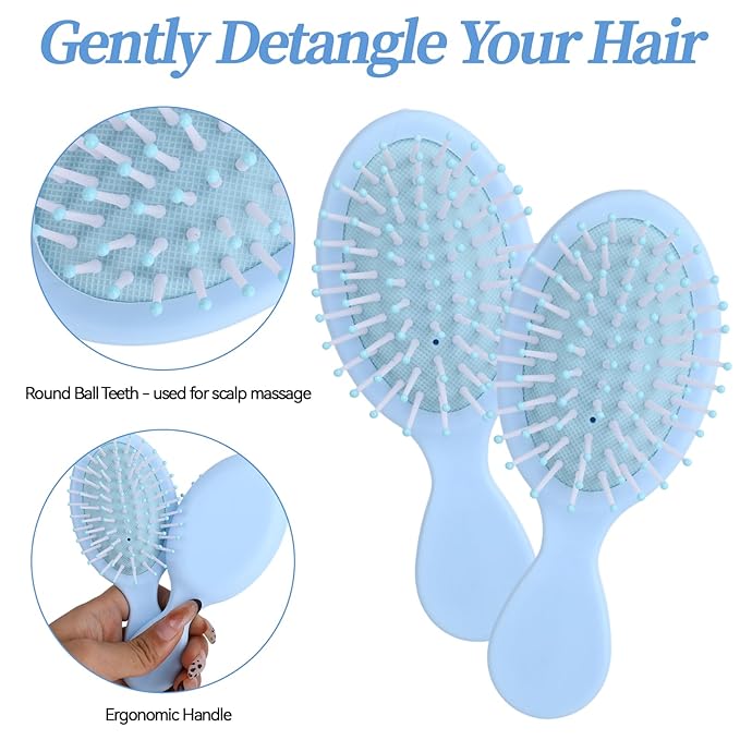 8 Pcs Blue Mini Hair Brush Bulk for Bridesmaid Proposal Gifts, Mini Wet Brush Bulk for Wet & Dry Hair Stocking Stuffers for Women, Travel Brushes Teen Stocking Stuffers for Bridal Party Gifts