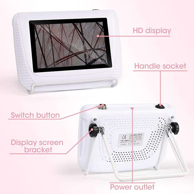 Scalp and Skin Analysis Machine, 5 Inch Digital Scalp Camera with 50x/200x Lenses, Rechargeable Skin Health Detection Use for Home, Spa and Salon