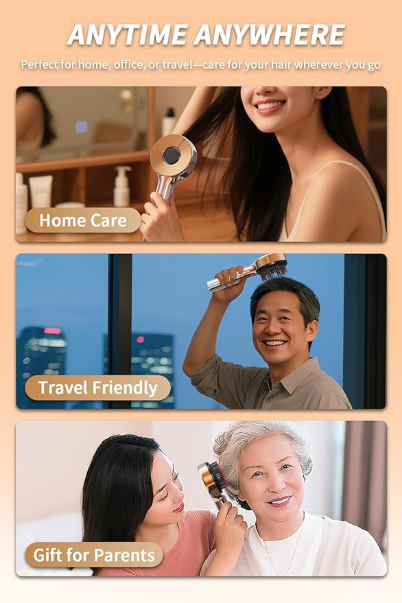 All-in-One Upgrade – 3-in-1 Electric Scalp Comb with Oil Applicator, Detangling Hair Brush, IPX7 Waterproof, Cordless Portable Design