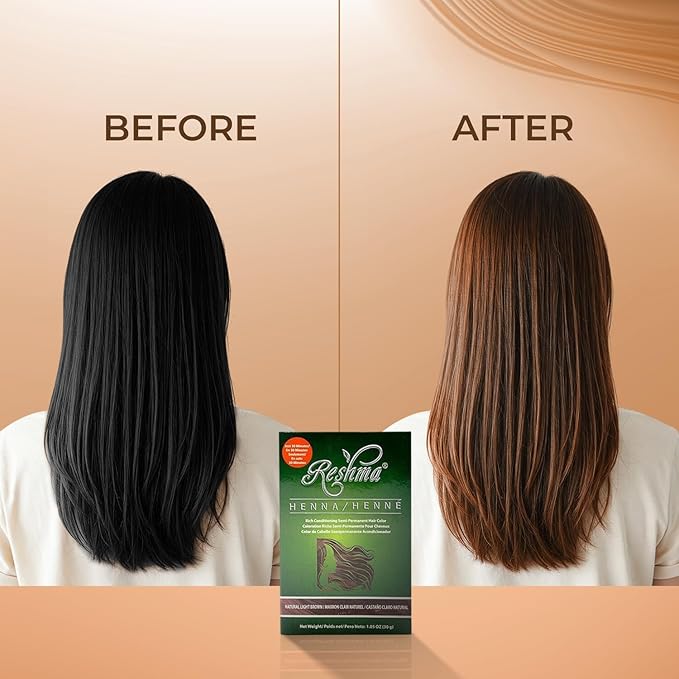 Reshma Beauty 30 Minute Henna Hair Color Infused with Organic Henna Lawsonia Inermis 100% Gray Coverage for Soft, Shiny Hair, Plant-Based Hair Dye—1.05 oz, Pack of 1 (Light Brown)