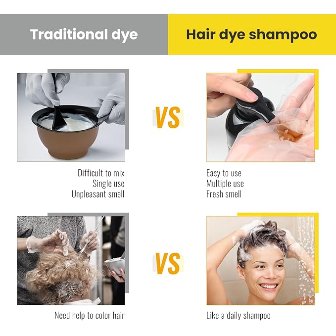 KINGMING Dark Brown 3 in 1 Hair Dye Shampoo for Gray Coverage, Herbal Ingredients for Men and Women, 500ml (Dark Brown)