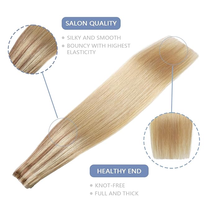 COOKAYU Injected Tape in Hair Extensions,Invisible Tape in Real Human Hair Extensions Gold Brown to Caramel Blonde 20pcs/pack 14Inch 30g Seamless