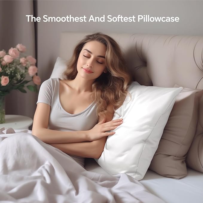 INFIIXSO Mulberry Silk Pillowcase for Hair and Skin, Silk Pillow Cases Standard Size with Hidden Zipper 20x26 Inches, Extraordinary Smooth and Soft Cooling Pillow Cases for Hot Sleepers(White, 1 Pack)