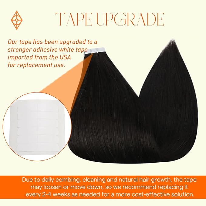 Full Shine Seamless Tape in Hair Extensions Human Hair 18 Inch Invisible Tape in Extensions Natural Real Hair Extensions Tape in Color Off Black 1B Remy Human Hair Extensions 20 Pcs for Party 50 Gram