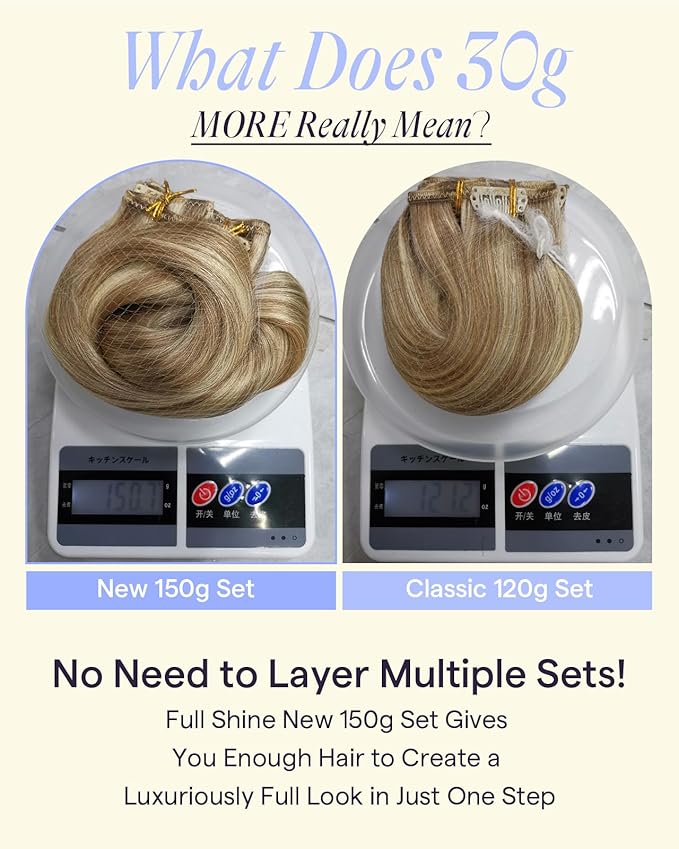Full Shine Clip in Extensions 20 Inch Golden Blonde Mix Light Blonde Thick Human Hair Extensions Full Head Clip in Human Hair Remy Straight Hair 7 Pcs