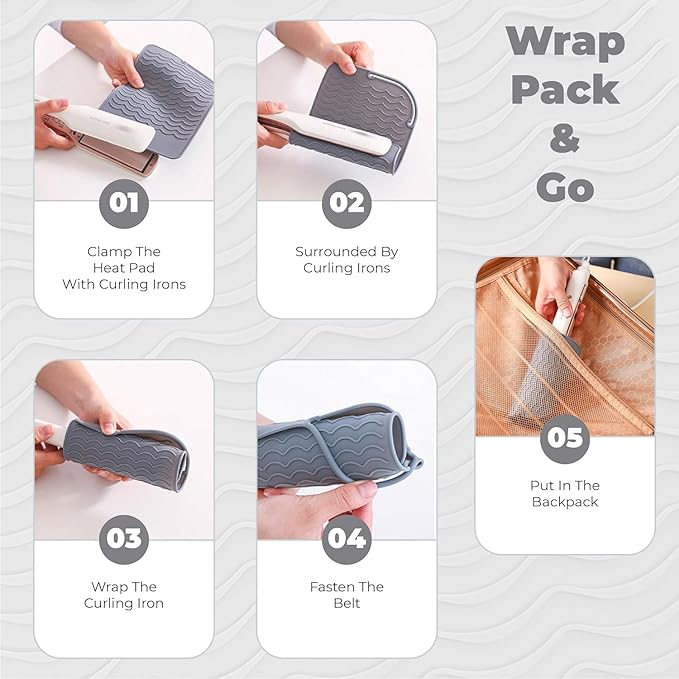 Silicone Hair Tool Holder & Heat Mat - Heat Resistant Mat for Hair Tools, Flat Iron, Curling Iron, Anti Heat Pad for Hair Straighteners - Professional Soft Rubber Pad & Flat Iron Cover