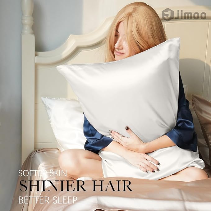 100% Mulberry Silk Pillowcase for Hair and Skin, 22 Momme Pure Natural Silk Pillow Case Both Sided with Zipper, Pillow Cover for Women Mom Men (Ivory White, King 20''×36'', 2 Pack)
