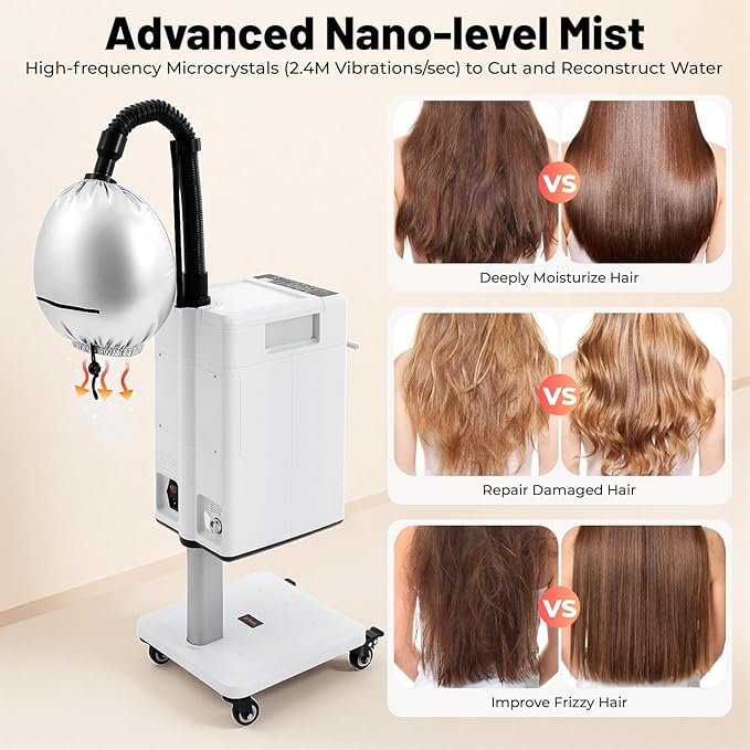 110v 500w Nano Hair Steamer Machine, Multifunctional Hair Dyeing Machine with 4 Wheels and 2 Steam Caps, 500W Hair Color Processor for Hairdressing Salons, Barber Stores, Beauty Salons