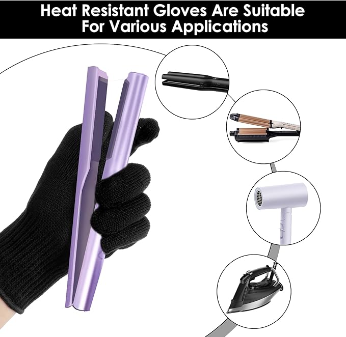 JIEYAO 4 Pack Heat Resistant Gloves for Hair Styling, Curling Iron Glove Heat Blocking Glove for Curling Wand F& lat Iron