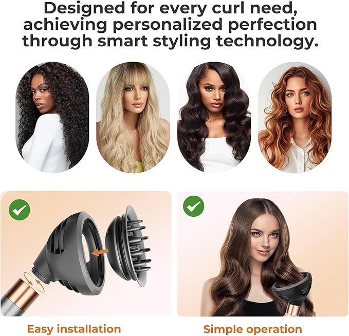 Large Round Volumizing Brush Attachment for Dyson Airwrap Stylers (HS01/HS05) - XL Oval Copper Hair Brush for Bouncy Blowout, Root Lift & Salon Curls (Upgraded Diffuser)
