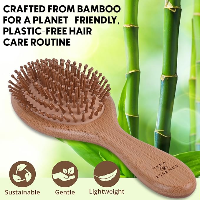 Bamboo Brush for Hair Growth — Natural Bristle Brush for Detangling, Reduces Breakage, Massaging Scalp Thick/Thin/Curly/Dry/Wet Hair — Wooden Paddle brush w/Ergonomic Handle Ideal for Women & Men