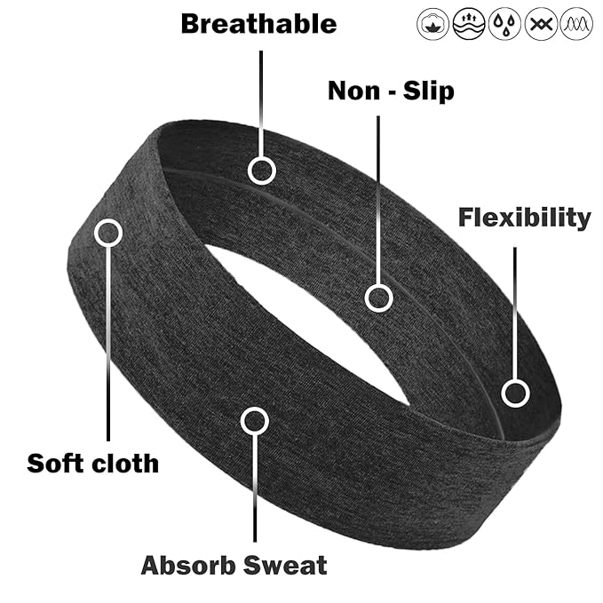 IVARYSS Workout Headbands for Women Non Slip, Premium Stretchy Soft Fabric Head Bands for Women's Hair, Wear for Yoga, Running, Sport, 6 Pack, Multi Color