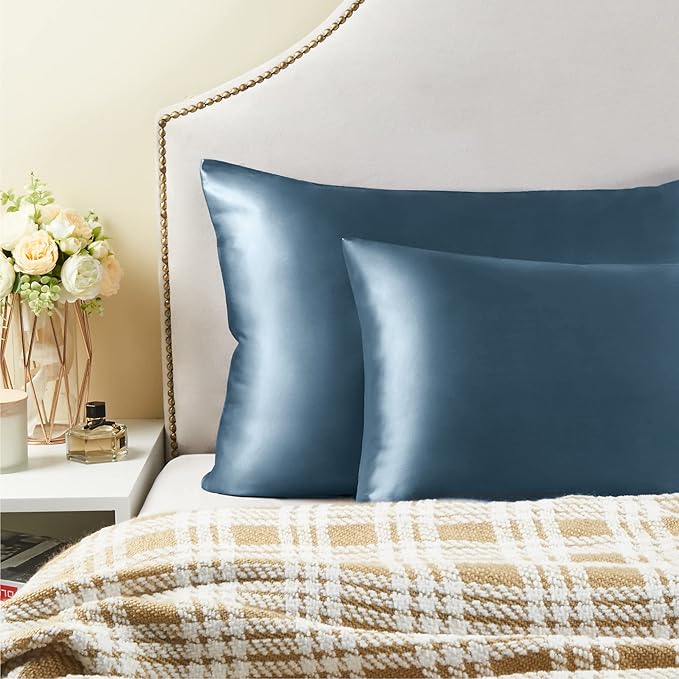 BEDELITE Satin Pillowcase for Hair and Skin, Super Soft and Cooling Similar to Silk Pillow Cases 2 Pack with Envelope Closure, Gift for Women Men(20"x40" King Size, Bluesteel)