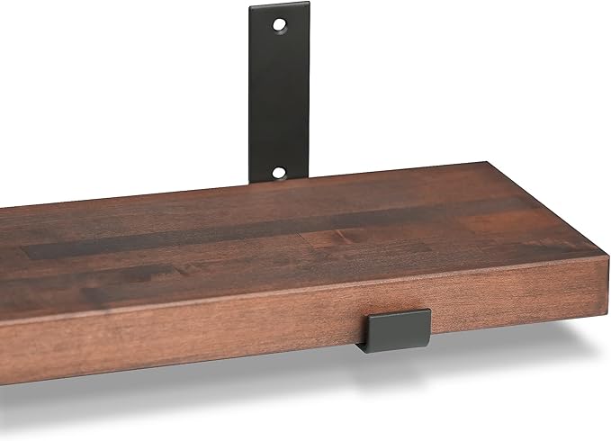 CONSDAN Floating Shelves for Wall Mounted Book Shelf Hanging Shelves Floating Bookshelf for Bedroom, Bathroom, Living Room, Kitchen USA Grown Solid Hardwood, Dark Maple 24x7.5x1.5 in (Set of 2)