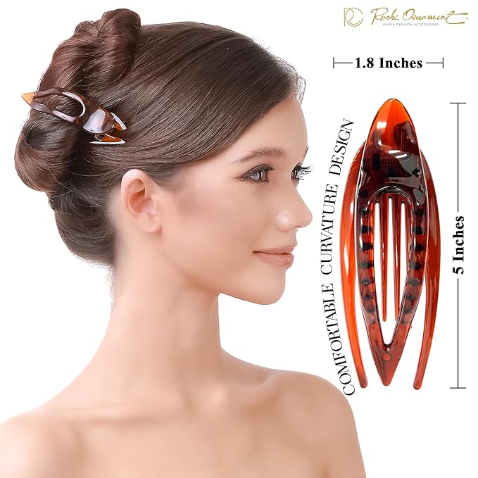 RC ROCHE 1 Pcs Flat Hair Clips Big Claw for Thick Hair French Duckbill Women No Slip Side Slide Curved Alligator Concord Strong Grip Hold Volume Lay Down Clamp, Large Brown