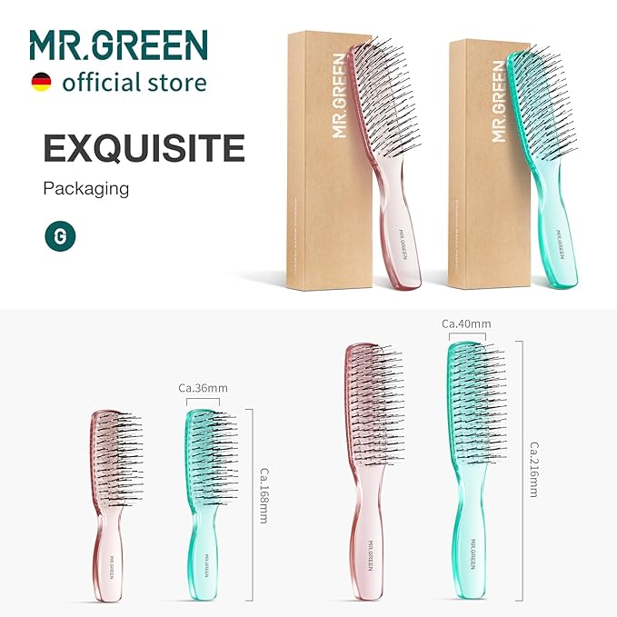 MR.GREEN Hair Brush Crystal Scalp Massage Combs Volumizing Hair Styling Fine Tooth Detangling Tool For Long Wet Dry Hair Women Gift (Green, Small)