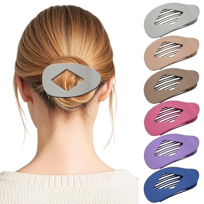 6 PCS Flat Hair Clips for Women - French Medium Flat Claw Clips for Thick Thin Hair, Strong Grip Non Slip Hair Claw Clips for Women Girls