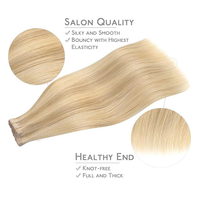 WENNALIFE Tape in Hair Extensions Human Hair, 40pcs 100g 20 inch Light Blonde Highlighted Golden Blonde Hair Extensions Real Human Hair Straight Tape in Extensions Invisible Human Hair Extensions