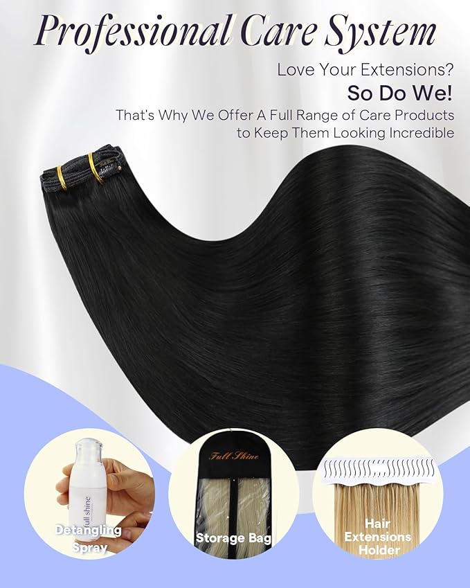 Full Shine Clip on Hair Extensions for Women Black 150 G Clip in Extensions Real Human Hair for Black Women Real Human Hair Extensions 20 Inch 7 Pcs