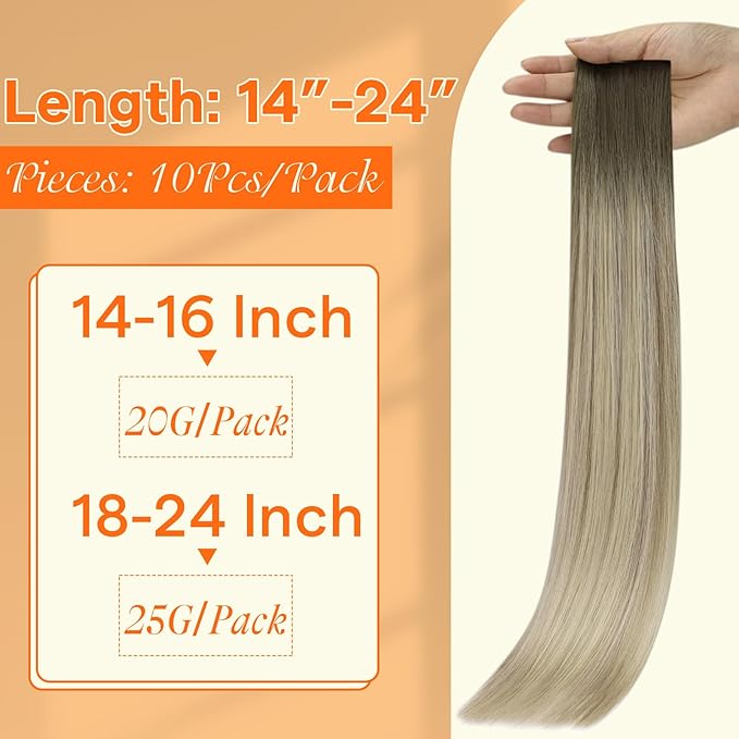 Full Shine Insert Tape in Hair Extensions Color 4/7/80 Medium Brown and Blonde Seamless Injection Tape in Extensions Human Hair 20Inch Soft Remy Real Extensions 25Gram 10Pcs for Wedding