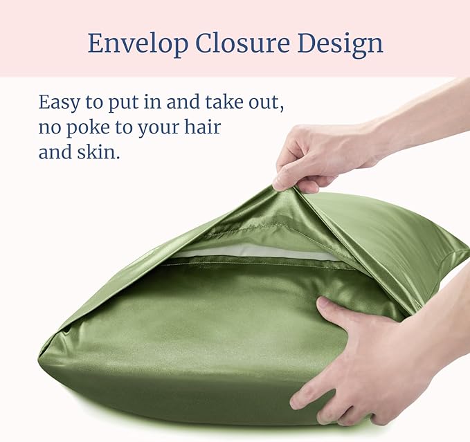 BEDELITE Satin Pillowcase for Hair and Skin, Super Soft Similar to Silk Pillow Cases 4 Pack with Envelope Closure, Cooling Pillowcases for Women Men (20"x30" Queen Size, Cedar Green)