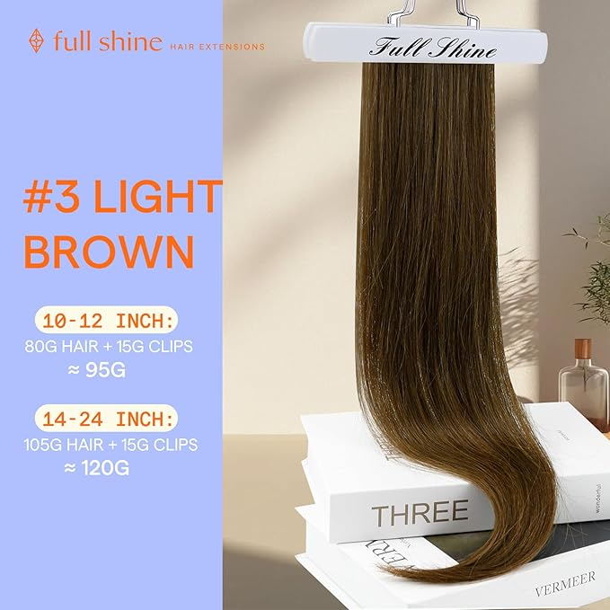 Full Shine Light Brown Hair Extensions Clip in Long 24 Inch Brown Hair Clip on Extensions for Hairstyles for Concert 7 Pcs 120 G