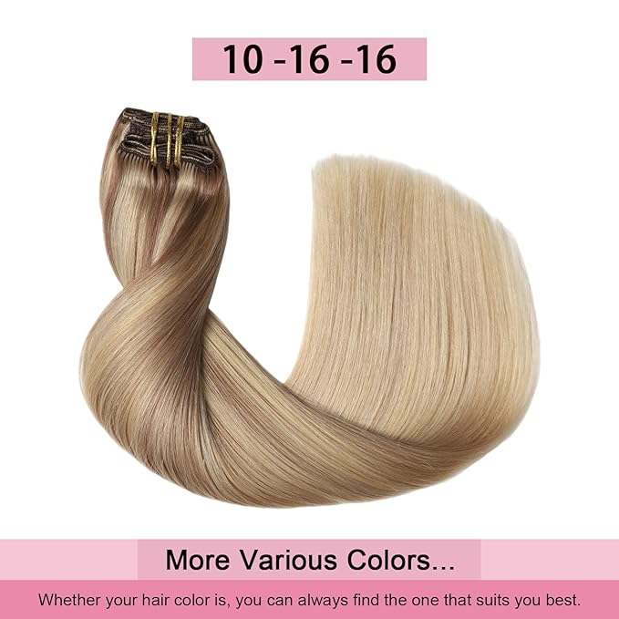 Pro2.0 Remy Clip in Extensions Real Human Hair Color #10/16/16 Ash Brown to Caramel Blonde Remy Clip in Hair Extensions Real Human Hair 18inch 120g Thick 7pcs Double Weft（#10/16/16-18inch）