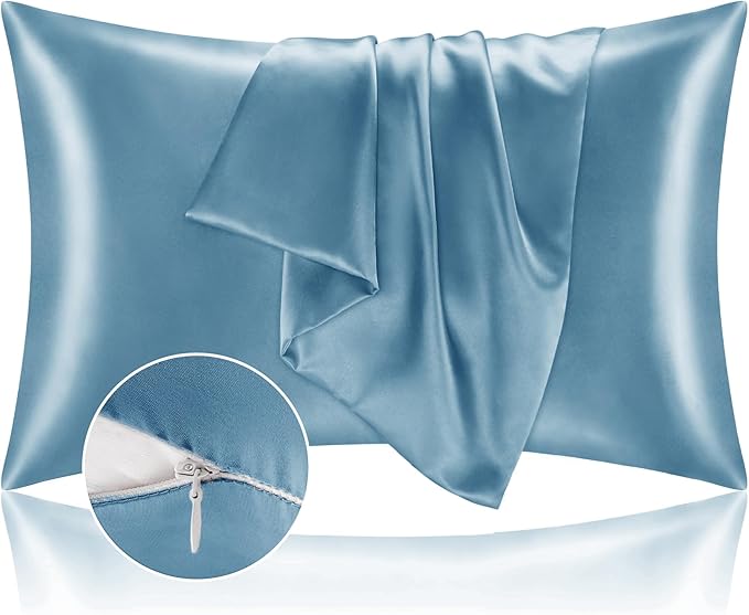 BEDELITE Satin Pillowcase with Zipper, Airy Blue King Size Pillow Cases Set of 2, Super Soft and Cooling Similar to Silk Pillow Cases, Gift for Women Men(20x36 Inches)