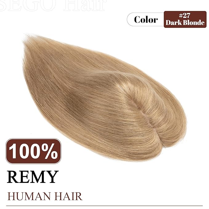 SEGO Real Human Hair Topper for Women, No Bangs Hair Topper with Anti-Slip Clips (8 Inch#27 Dark Blonde)