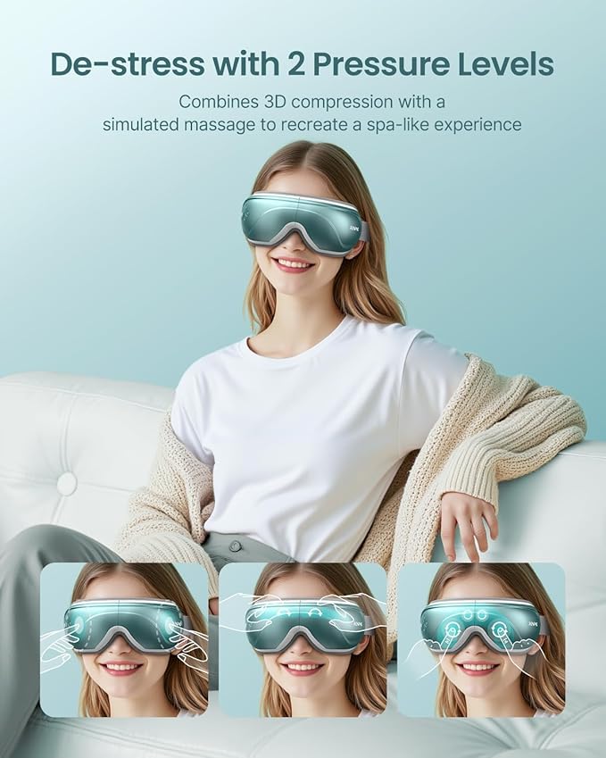 RENPHO Eye Massager with Heat, Christmas Birthday Gifts for Women Mom, FSA Eligible HSA Eye Mask for Migraine, Smart Sleep Mask for Dry Eyes Relax, Reduce Strain for Men Dad Her Him Blue