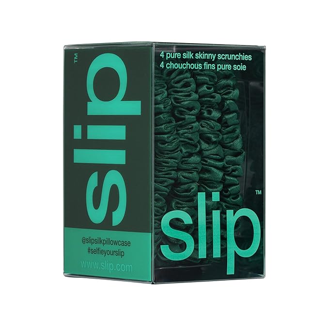 slip Skinny Scrunchies: Anti-Crease, Anti-Breakage Slipsilk™ Design Protects Delicate Hair | Includes 4 Pure Silk Scrunchies: Forest