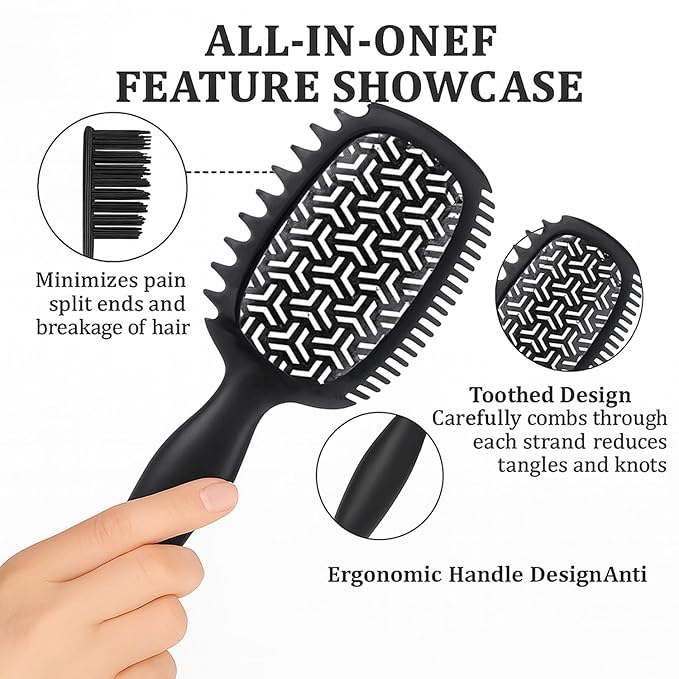 Curl Defining Brush, Vented Curly Hair Brush for Effortlessly Detangling Shaping and Styling, Candy Brush for Wet or Dry Hair Types for Women and Girl, Defining with Side Gear, Reduces Frizz (Black)