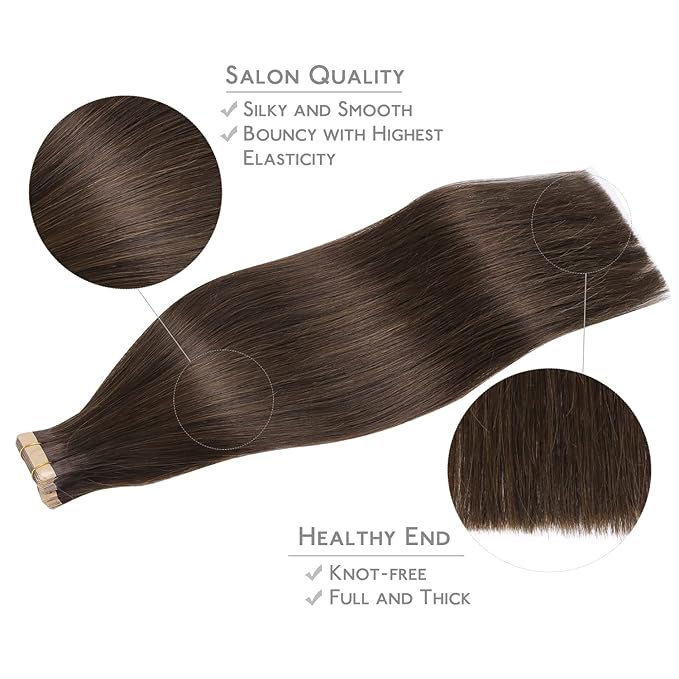 WENNALIFE Tape in Hair Extensions Human Hair, 20pcs 50g 18 inch Light Dark Brown Remy Hair Extensions Straight Human Hair Tape in Extensions Skin Weft Tape Extensions Human Hair