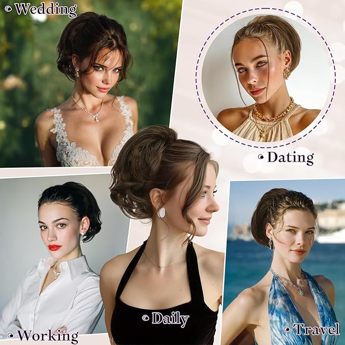 RUWISS Claw Clip Short Human Hair Ponytail Extension with Bendable Metals for DIY Styles Straight Messy Bun Hair Piece for Women Hairpieces for Daily Wear,9 Inch Light Brown Highlighted Dark Brown