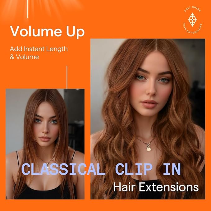 Full Shine Auburn Hair Extensions for Women Ginger Clip in Hair Extensions for Party 20 Inch 120 G 7 Pcs